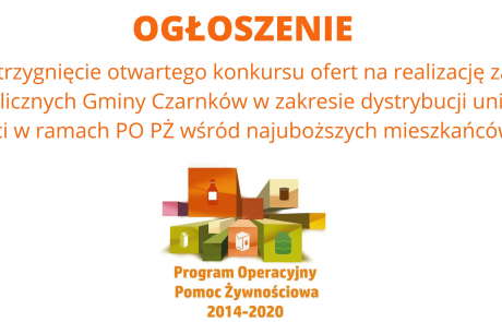 Rozstrzygnięcie otwartego konkursu ofert na wsparcie realizacji zadań publicznych Gminy Czarnków w 2022 roku w zakresie dystrybucji unijnej żywności w ramach PO PŻ wśród najuboższych mieszkańców gminy.
